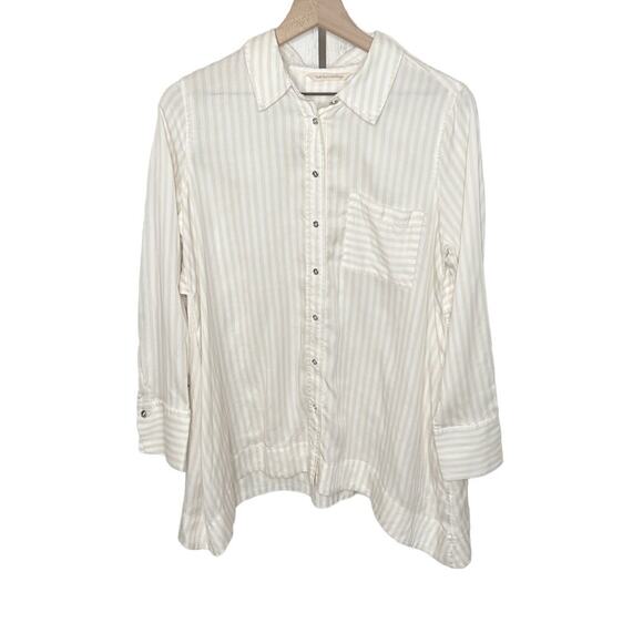 SOFT SURROUNDINGS Women's Med Lorimer Tencel Striped Button Front Tunic Top Tan - Picture 2 of 14